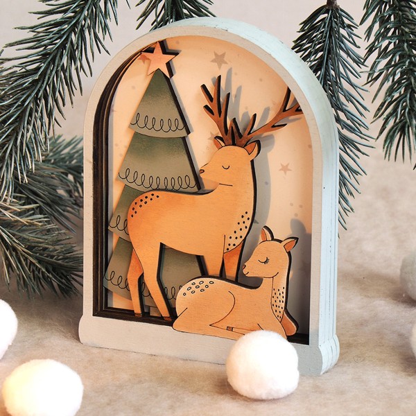 Décoration Noël en bois à poser - Let it snow - Cerf - 16 x 21 x 2,5 cm - Photo n°2