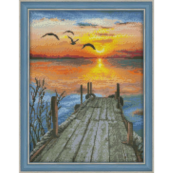 Peinture au diamant Coucher de soleil sur le lac 30*40 cm AM1493 - Photo n°1