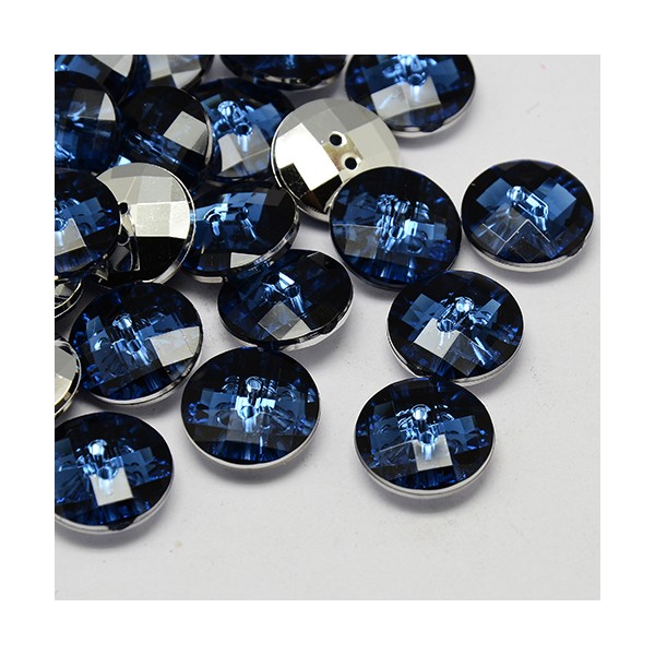 10 BOUTONS Acrylique STRASS Bleu Foncé 2 trous rond diamètre 10 mm - creation couture DIY - Photo n°1