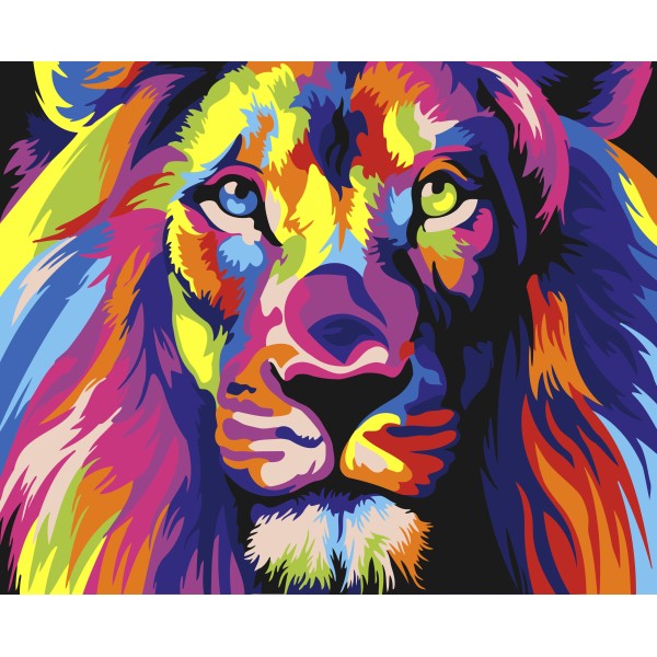 Kit de peinture par numéro. Lion arc-en-ciel 16x13 cm MINI001 - Photo n°1