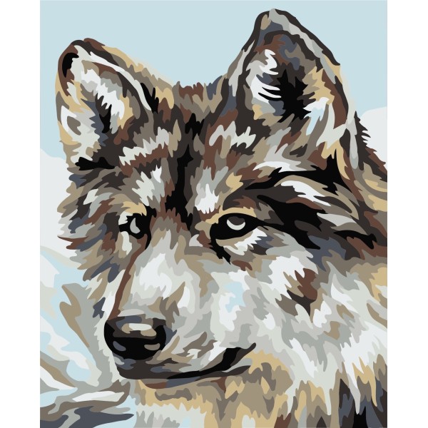 Kit de peinture par numéro. Loup gris 13x16 cm MINI036 - Photo n°1