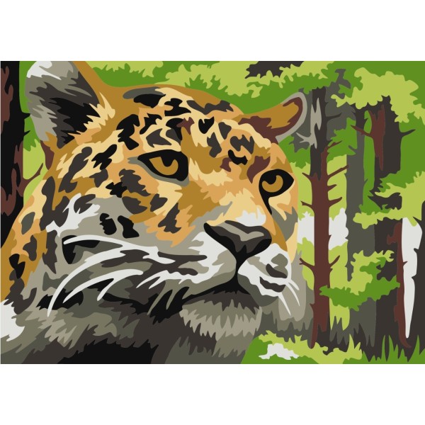 Kit de peinture par numéro. Léopard dans la forêt 16x13 cm MINI110 - Photo n°1