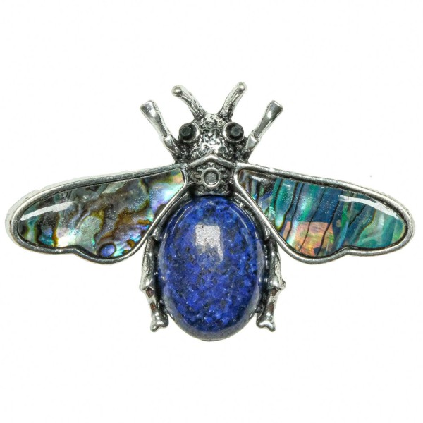 Broche abeille avec lapis-lazuli et nacre abalone. - Photo n°1