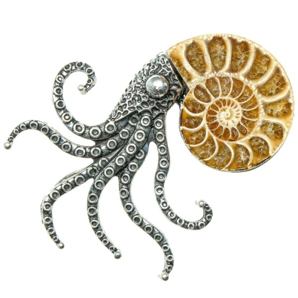 Broche pieuvre avec ammonite fossile. - Photo n°1