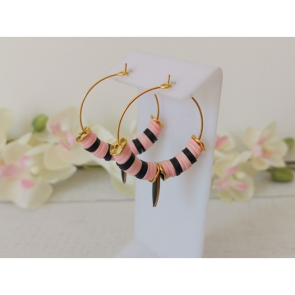 Kit de boucles d'oreilles créoles dorées et perles Heishi - Photo n°1