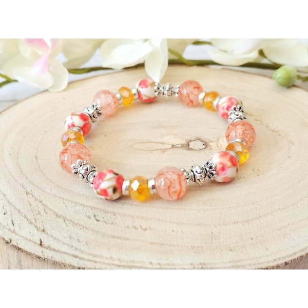 Kit bracelet fil élastique perles en verre orange - Photo n°1