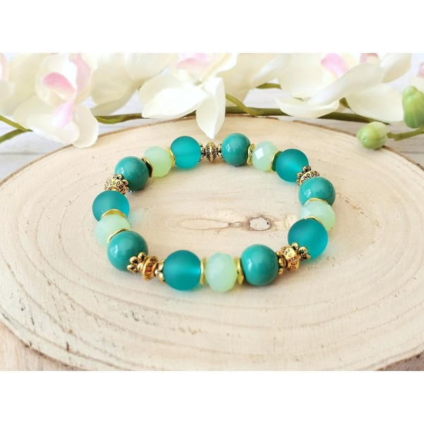 Kit bracelet fil élastique perles en verre verte et turquoise