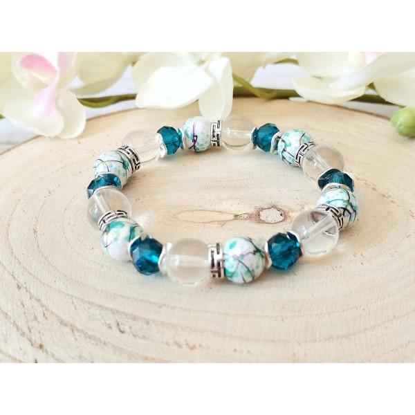 Kit bracelet fil élastique perles en verre turquoise - Photo n°1
