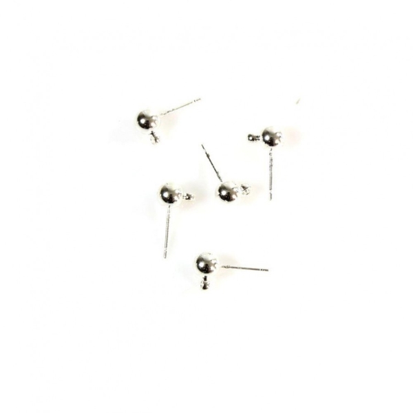 Accessoires création clous d'oreilles support boucle boule 6 mm (5 pièces) Argenté - Photo n°1