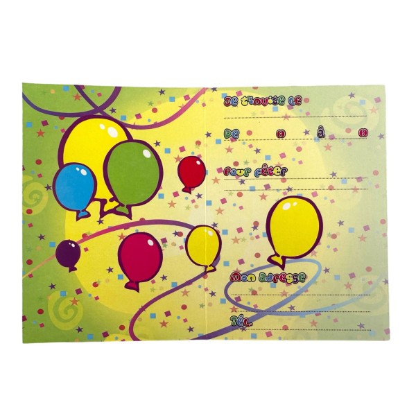 Cartons d'invitation pour anniversaire - Enfant - Ballons - 8