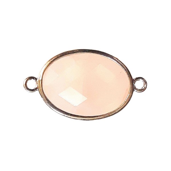 1X breloque connecteur sertie d'un quartz rose ovale facettée argentée 2,5cm - Photo n°1