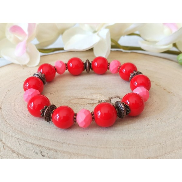Kit bracelet perles  en verre rouge et apprêts cuivre rouge - Photo n°1