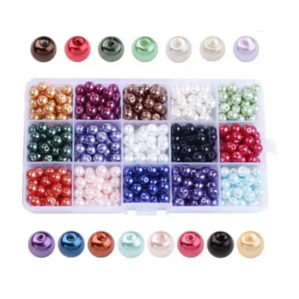 1set 510pcs Large Mix 15 Couleurs Mélangées Pearl Imitation Diy Bijoux Making Box Round Glass Beads - Photo n°1
