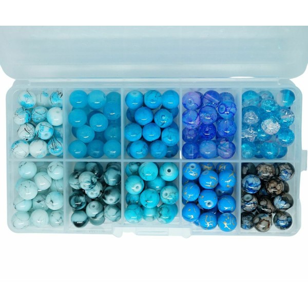 Bleu Turquoise 10 Couleurs Mélangées Diy Bijoux Making Box Round Glass Beads 8mm - Photo n°1