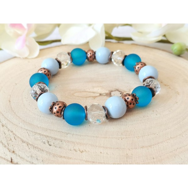 Kit bracelet fil élastique perles en verre bleu et cristal - Kit bracelet -  Creavea