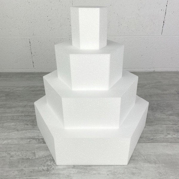 Pièce montée Hexagonale en polystyrène, Base 40 cm à 10 cm, 4 socles de 10cm de haut, Total 40 cm - Photo n°1