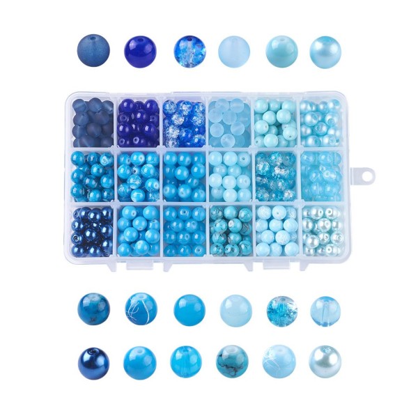 Gradient Bleu 18 Couleurs Mélangées Stoving Varnish Mode Bijoux Round Beads Beads de verre 8mm - Photo n°1