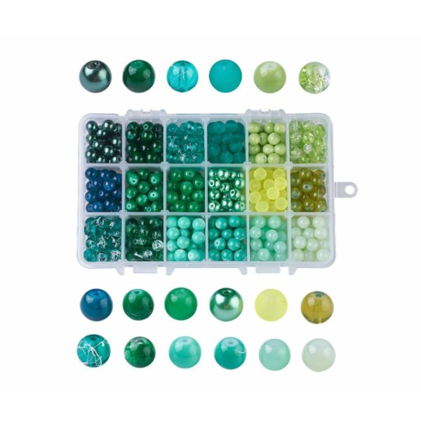 Gradient Vert 18 Couleurs Mélangées Stoving Varnish Fashion Bijoux Round Glass Beads 8mm - Photo n°1