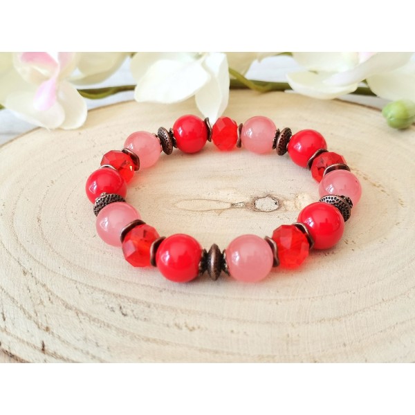 Kit bracelet fil élastique perles en verre rouge - Photo n°1