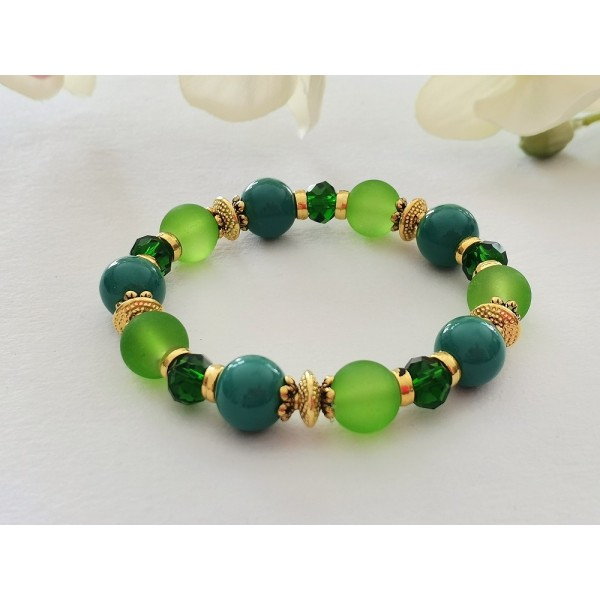 Kit bracelet fil élastique perles en verre ton vert - Photo n°2