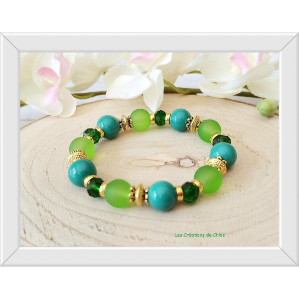 Kit bracelet fil élastique perles en verre ton vert - Photo n°1