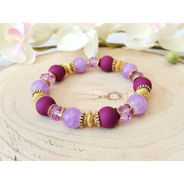 Kit bracelet fil élastique perles en verre ton mauve et violet - Photo n°1