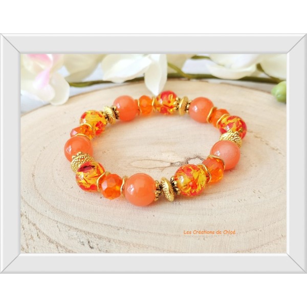 Kit bracelet fil élastique perles en verre ton orange - Kit