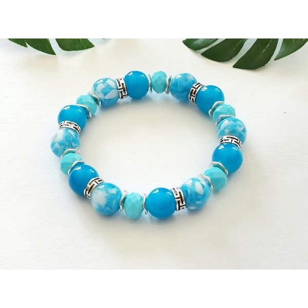 Kit bracelet fil élastique perles en verre ton bleu - Photo n°1