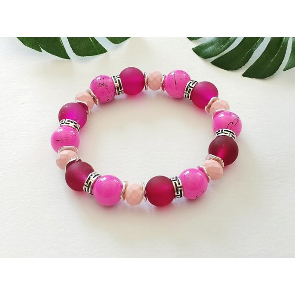 Kit bracelet fil élastique perles en verre rose et bordeaux - Photo n°2