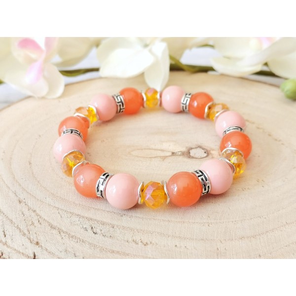 Kit bracelet fil élastique perles en verre orange - Photo n°1