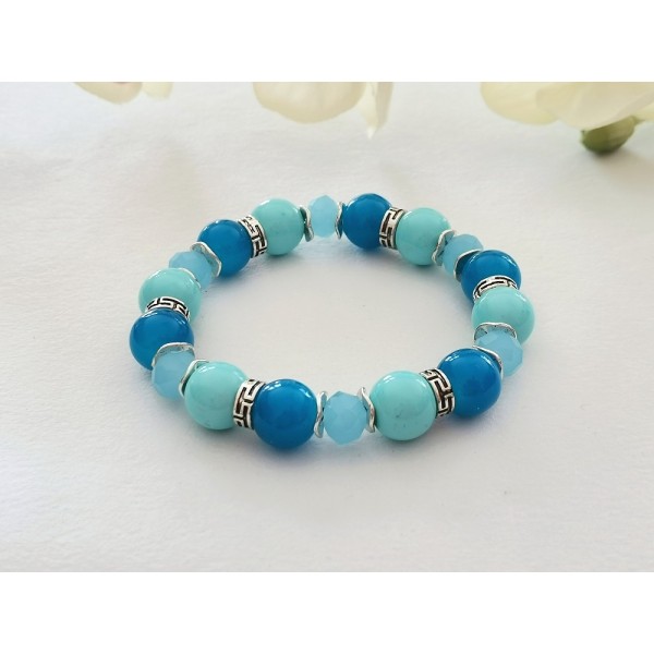 Kit bracelet fil élastique perles en verre bleu - Photo n°2