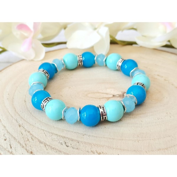Kit bracelet fil élastique perles en verre bleu - Photo n°1