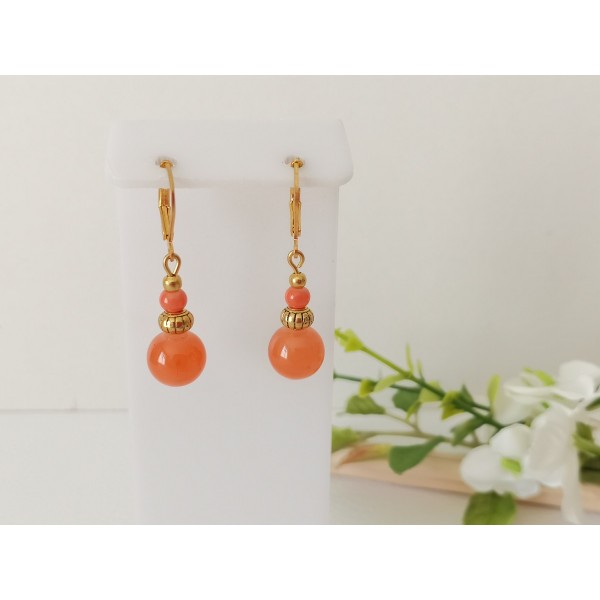 Kit boucles d'oreilles apprêts dorés et perles en verre orange - Photo n°1