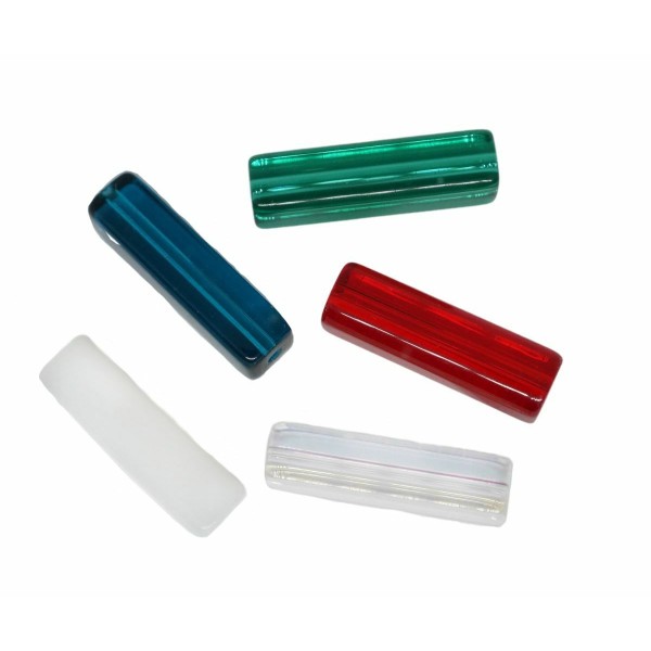 10pcs Transparent Mixte Couleur, Rouge, Vert, Bleu, Blanc Diy Rectangle Tube Glass Beads 5mm x 20mm - Photo n°1