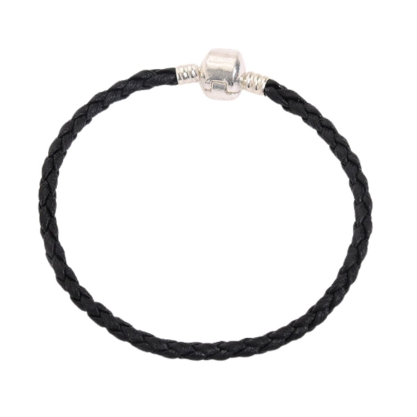 1pcs Black European Braided Bracelet Cord With Clasp Pu Faux Leather 3mm Longueur: 7,5 pouces - Photo n°1