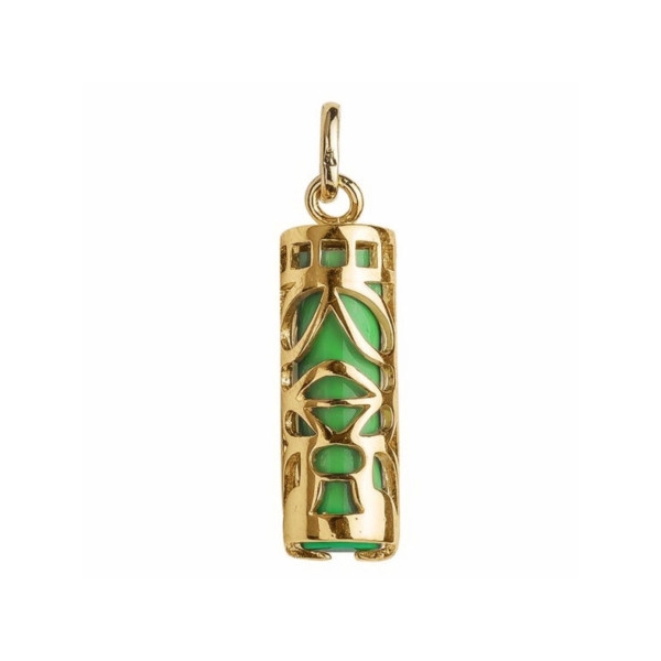 Pendentif Tiki Polynésien vert jade maori en plaqué or 3cm + chaîne symbole sagesse - Photo n°1