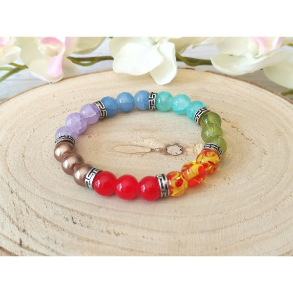 Kit bracelet fil élastique perles en verre multicolores - Kit bracelet -  Creavea