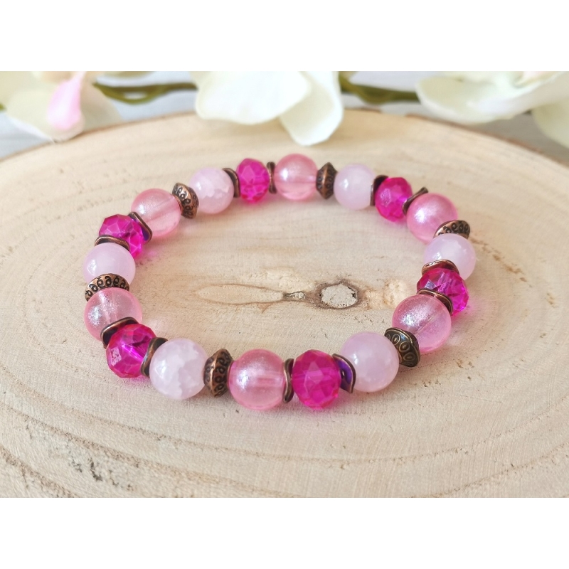 Kit bracelet fil élastique perles jade rose - Kit bracelet - Creavea