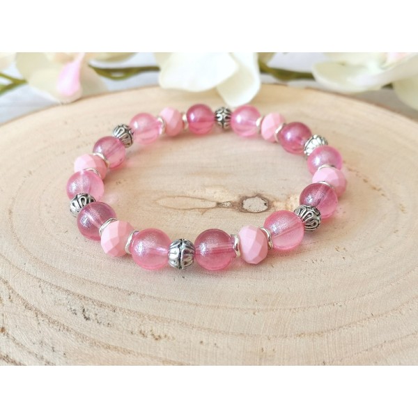 Kit bracelet perles en verre rose et prune - Photo n°1