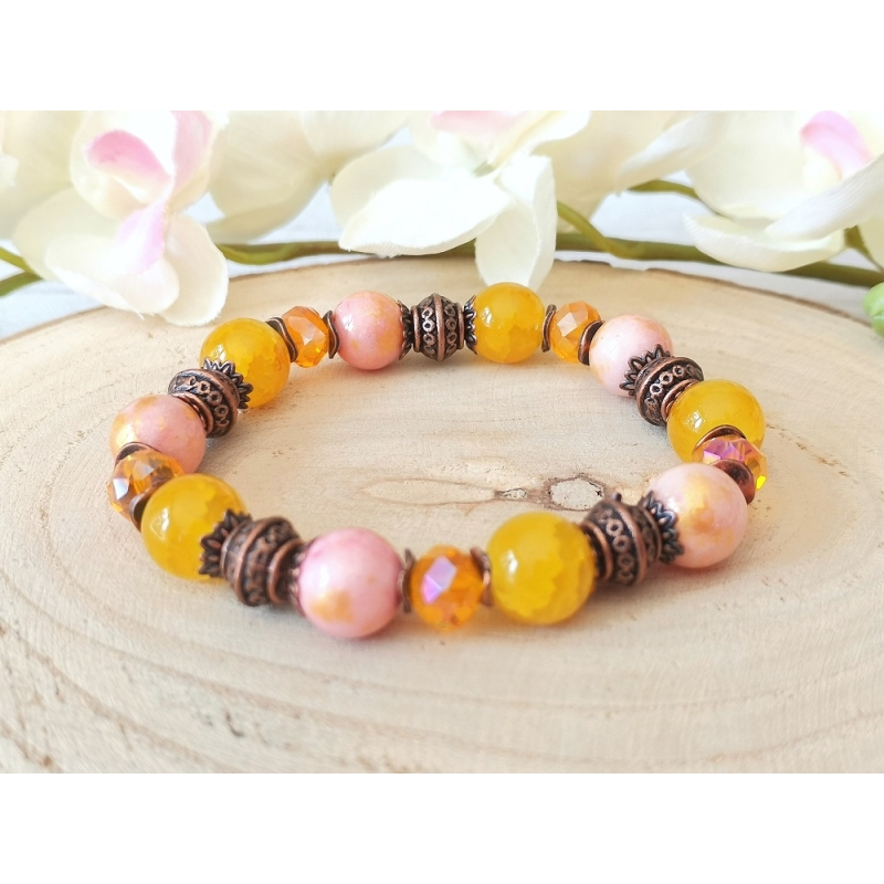 Kit bracelet fil élastique perles en verre ton orange - Kit bracelet -  Creavea