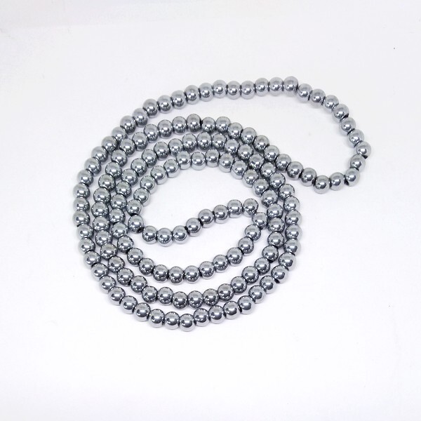 Fil de 50 perles ronde en verre galvanoplastique 6 mm fabrication bijoux ARGENT - Photo n°1