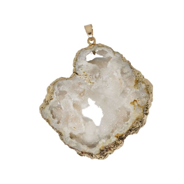 1pc Blanc Cristal d'Or Druzy Geode pierre Naturelle Plaqué Focal Pendentifs Caution de Bohème Bijoux - Photo n°1
