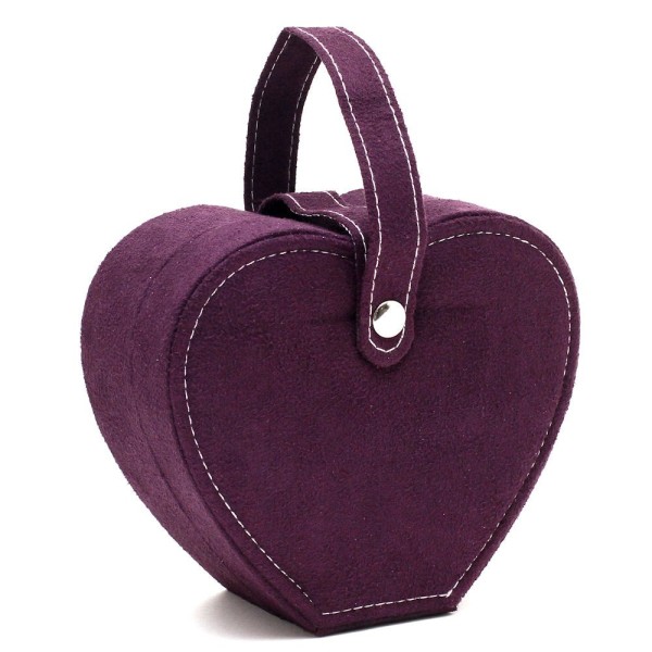 Boîte à bijoux coffret velours violet cœur avec poignée Violet - Photo n°1