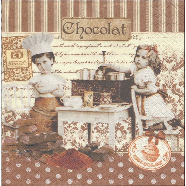 4 Serviettes en papier Maîtres Chocolatiers Format Lunch Decoupage Decopatch 414-MAIT NUOVA R2S - Photo n°2