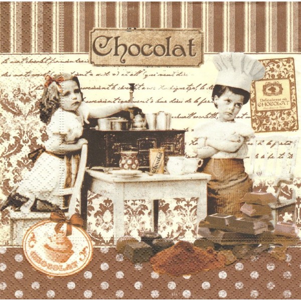 4 Serviettes en papier Maîtres Chocolatiers Format Lunch Decoupage Decopatch 414-MAIT NUOVA R2S - Photo n°1