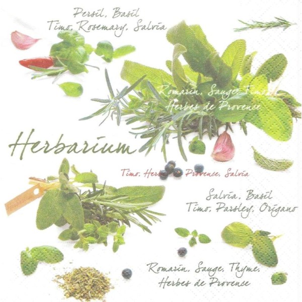 4 Serviettes en papier Herbarium Herbes Romarin Sauge Format Lunch - Photo n°1