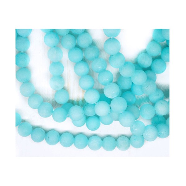 14pcs Matte Turquoise Bleu Round Amazonite Look Dyed Jade Frosted Stone Round Stone Beads Natural Ge - Photo n°1