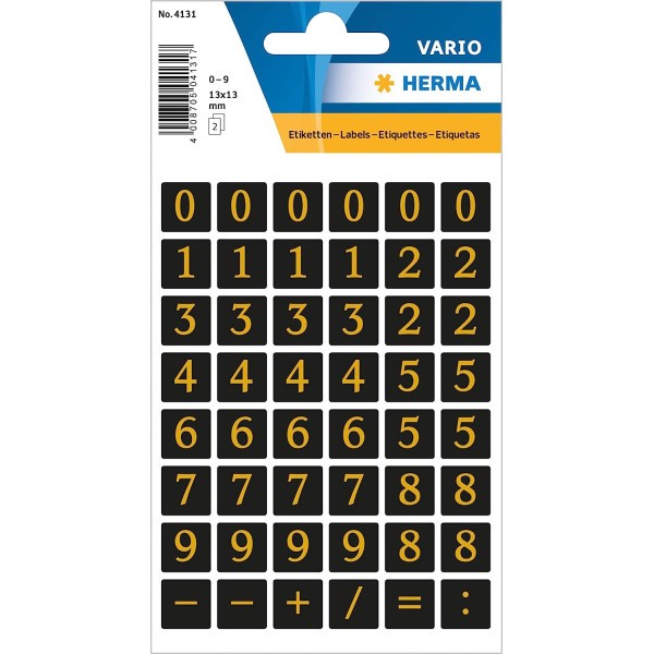 Chiffres - Stickers - Autocollant - Or - Fond noir - 13x13 cm - 0 à 9 - 2 planches - Photo n°1