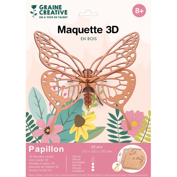 Maquette 3D en bois - Papillon - 31 x 32 x 12 cm - 22 pcs - Photo n°1