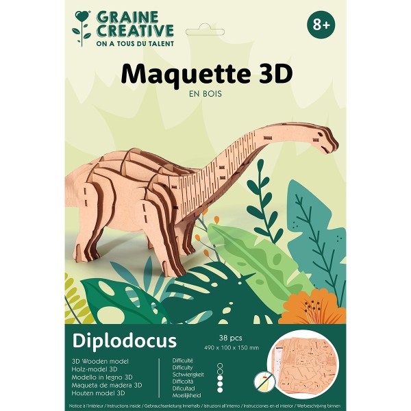 Maquette 3D en bois - Diplodocus - 49 x 10 x 15 cm - 38 pcs - Photo n°1